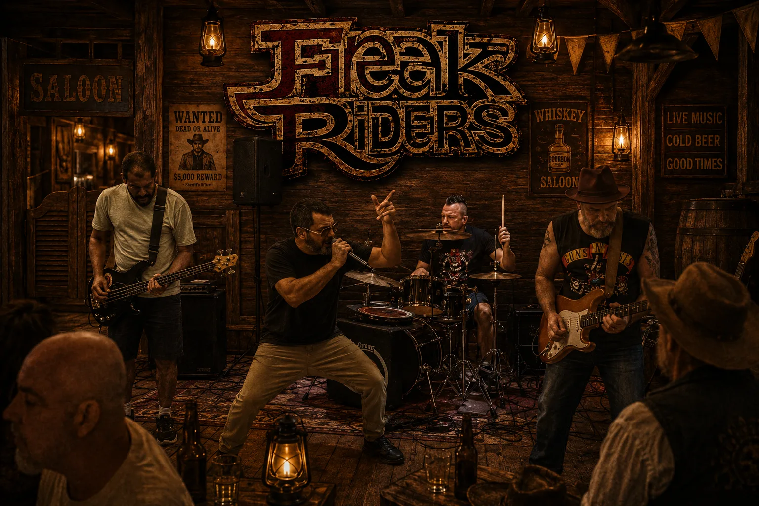 Freak Riders tocando em um saloon